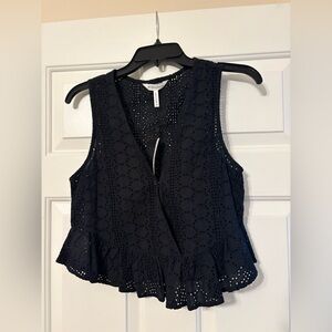 BCBGeneration Dark Black Eyelet Ruffle Blouse